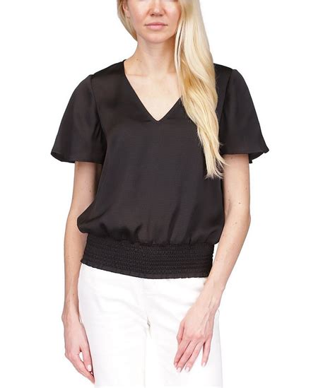 michael kors short sleeve top|Michael Kors smocked waist top.